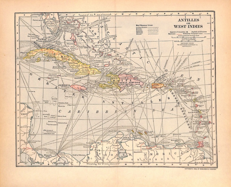 West Indies, Antilles, Map, Caribbean, 1904