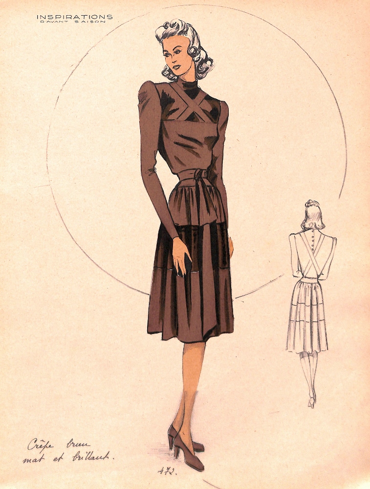 French Fashion, Brown Dress, Winter, 1942 (no. 472)